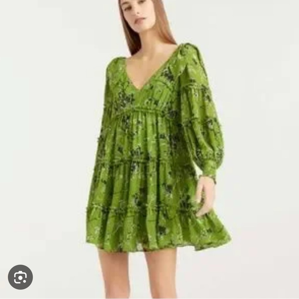 Cinq à Sept Fennel Multi Vicky Ruffle Long Sleeve Minidress Size 2